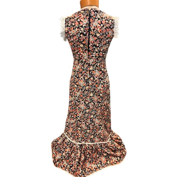 Vintage Sassy Lassy Womens Floral Dress Maxi Prairie Black Cottagecore 70s - Picture 2 of 10